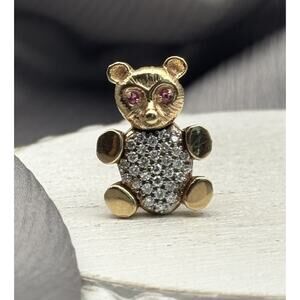 14k EMA Teddy Bear Brooch, Pave Diamond Body & Ruby Eyes 7.32 Grams